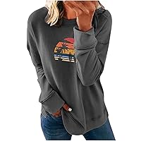 Sunset Graphic Sweatshirt for Women Long Sleeve Lightweight Shirt Casual Loose Pullover Soft Trendy Cute Fall Tops