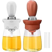 TINMIX Oil Dispenser with Brush - 2 Pack Glass Olive Oil Dispenser Bottle for Kitchen with Silicone Basting Brush BBQ Grilling Baking Cooking, T-OB22, White+Red