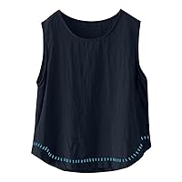 Women's Tops and Blouses Retro Round Neck Solid Color Casual Sleeveless Vest Top Casual, M-2XL