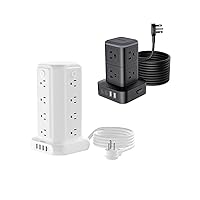 10 FT Smal + 5 FT Large Power Strip Tower Surge Protector, NTONPOWER 8 AC Outlets 4 USB Ports (2 USB C) + 16 Outlet 4 USB Ports Charging Station, Individual Switch for Home Office Dorm Room, 1080J