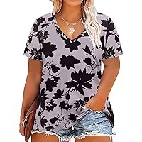 RITERA Women Plus Size Tops Tie Dye V Neck Shirt Floral Camo Summer Short Sleeve Tunic Oversized Ladies Blouse XL-5XL