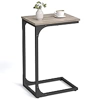 VASAGLE C-Shaped End Table, Small Side Table for Couch, Sofa Table with Metal Frame for Living Room, Bedroom, Bedside, Greige and Black