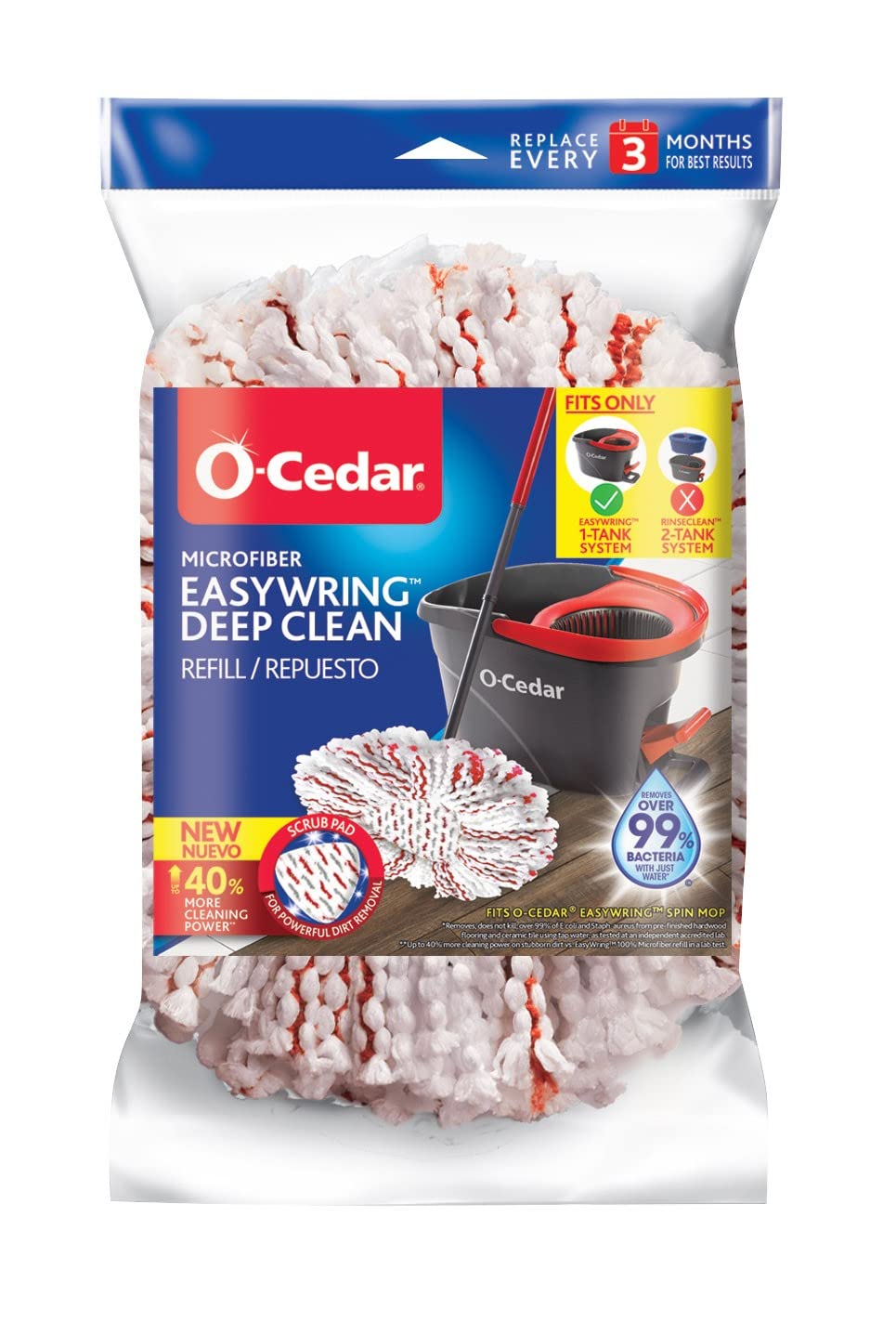 O-Cedar EasyWring Deep Clean Refill (1-Pack) | 40% More Cleaning Power | Microfiber Mop Refill Compatible with O-Cedar EasyWring Spin Mop & Bucket System