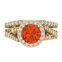 Clara Pucci 2.32ct Round Cut Simulated Red Diamond 14K Yellow Gold Halo Solitaire W/Accents Engagement Bridal Wedding Ring Band Set