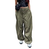 Women Baggy Cargo Pants Oversized Low Rise Wide Leg Parachute Pants Vintage Drawstring Sweatpants Streetwear
