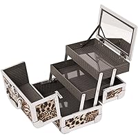 M1001 Cosmetic Makeup Train Case with Mirror and Easy Clean Extendable Trays, Leopard