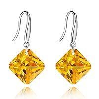 Uloveido Platinum Plated Cushion Cut Square Cubic Zirconia Dangle Drop Earrings Party Jewelry for Women WE030