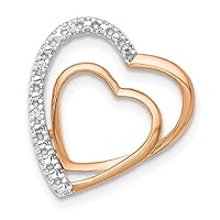 14k Rose Gold .01ct. Diamond Double Love Heart Chain Slide Measures 16x15mm Wide Jewelry for Women