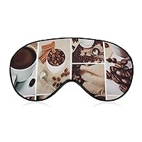 Collage of Coffee and Products Beans Printed Eye Mask Soft Blindfold Eyeshade Cover with Adjustable Strap for Travel Sleeping