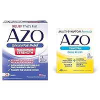 AZO Urinary Pain Relief Maximum Strength (24 Count) Fast Relief of UTI Pain, Burning & Urgency Yeast Plus Dual Relief Tablets, Yeast Infection & Vaginal Symptom Relief, 60 Count