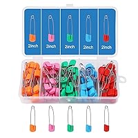 50PCS 55MM/2Inch 5Colors Plastic Head Stainless Steel Safety Pins Baby Safety Pins Diaper Pins Plastic Head Cloth Diaper Nappy Pins with Storage Box