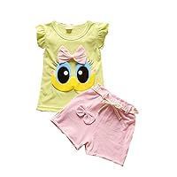 Little Girls Big Eyes Pattern Top Shirt with Shorts Two-Pieces Sets