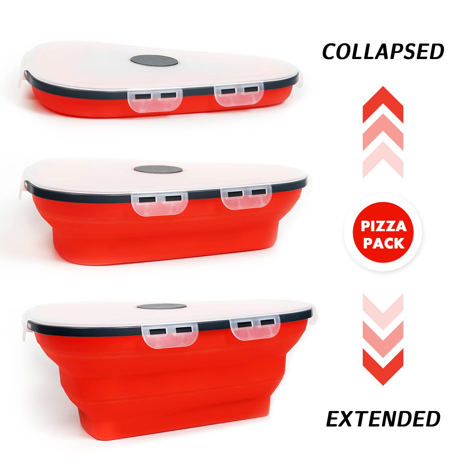 Pizza Storage Containers with Lids, Adjustable Pizza box with 5 Microwavable Serving Trays, Expandable Pizza Slice Container to Organize Space Reusable, Microwave Safe