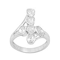 0.50 CTW Natural Diamond Polki Christian Cross Religious Ring 925 Sterling Silver Platinum Plated Slice Diamond Jewelry