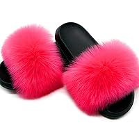 Fluffy Faux Fur Flat Slide Sandals,Unisex Furry Open Toe Slipper Soft Cozy Plush Indoor Outdoor Slip on Shoes