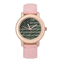 Camouflage USA Flag Fashion Wrist Watch for Women Arabic Numerals Stainless Steel Quartz Watch