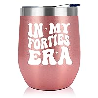 NewEleven 40th Birthday Gifts For Women - 40s Birthday Decorations For Women - 40 Year Old Gifts For Her, Women, Sister, Mom, Daughter, Best Friend - In My Forties Era Wine Tumbler - 12 Oz Tumbler
