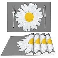 Daisy Gray Placemats Set of 4 for Dining Table PVC Wipeable Place Mats Washable