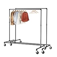 GREENSTELL Clothes Rack, Z Base Garment Rack, Industrial Pipe Clothing Rack on Wheels with Brakes, Commercial Grade Heavy Duty Sturdy Metal Rolling Clothing Coat Rack Holder 2 Packs (59x24x63 inch)