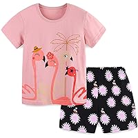 2Pcs Baby Girls Cotton Butterfly Birds Summer Short Sleeve T-Shirt Tops and Short Outfits Clothes Set