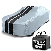 iCarCover Custom Car Cover for Chevy Corvette C4, C5, C6, C7 (1983-2019) Waterproof All Weather Rain Snow UV Sun Protector Full Exterior Indoor Outdoor Car Cover (Stripe - Gray/Black)