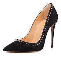 FSJ Women Faux Suede Stiletto High Heels Pumps Pointy Toe Rivets Studded Formal Shoes Size 4-15 US