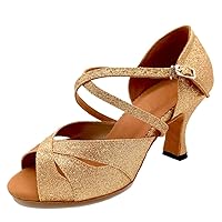 Women's Comfort Glitter Flared Heel Salsa Tango Rumba Latin Modern Dance Shoes