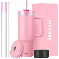 40 oz Tumbler with Handle and Straw, 2 Lids (2 in 1 & LeakProof Lid) - Vacuum Insulated Stainless Steel Double Wall Water Bottle Travel Coffee Mug - Holiday Gifts for Women Men - Pink