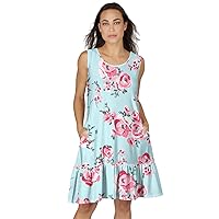 Women's Floral Ruffle Hem Pocket Dress Blue & Pink