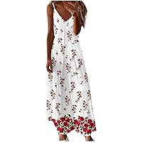 Womens Sleeveless V Neck Spaghetti Strap Beach Boho Summer Maxi Dress Plus Size Vintage Feather Print Beach Dress