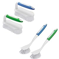 Set of Scrub Brush and Dish Brush with Comfort Grip Handle for Bathroom Kitchen Carpet