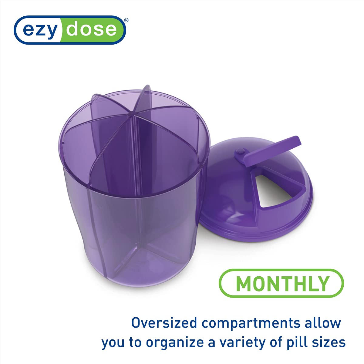 Ezy Dose Vitamin Organizer, 6 Large Compartments for Monthly, 30-Day Storage, Colors may vary