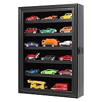 Toy Cars Display Case 1/64 Scale Diecast Car Display Case Wall Mount Model Car Display Storage Cabinet Lockable with Real Glass & Removable Shelf Rack -Black