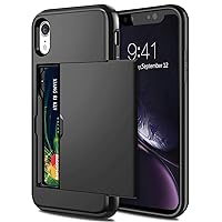 SAMONPOW for iPhone XR Case Hybrid iPhone XR Wallet Case Card Holder Heavy Duty iPhone XR Phone Case Dual Layer Anti Scratch Hard PC Soft Rubber Bumper Case Cover for iPhone XR 6.1 inch Black