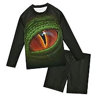Green Dragon Eyes Boys Rash Guard Sets Kids Long Sleeve Sunsuit Swimwear Sets Swimwear Trunks Set,3T
