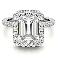 HNB Gems 4 CT Emerald Diamond Moissanite Engagement Ring Wedding Ring Eternity Band Solitaire Halo Hidden Prong Silver Jewelry Anniversary Promise Ring