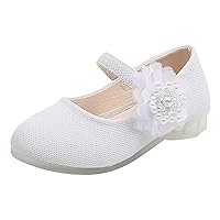 Girls Slip on Shoes Size 13 Children Leather Single Shoes Fashion Pearl Big Flower Girl Light up Shoes for Big Kids
