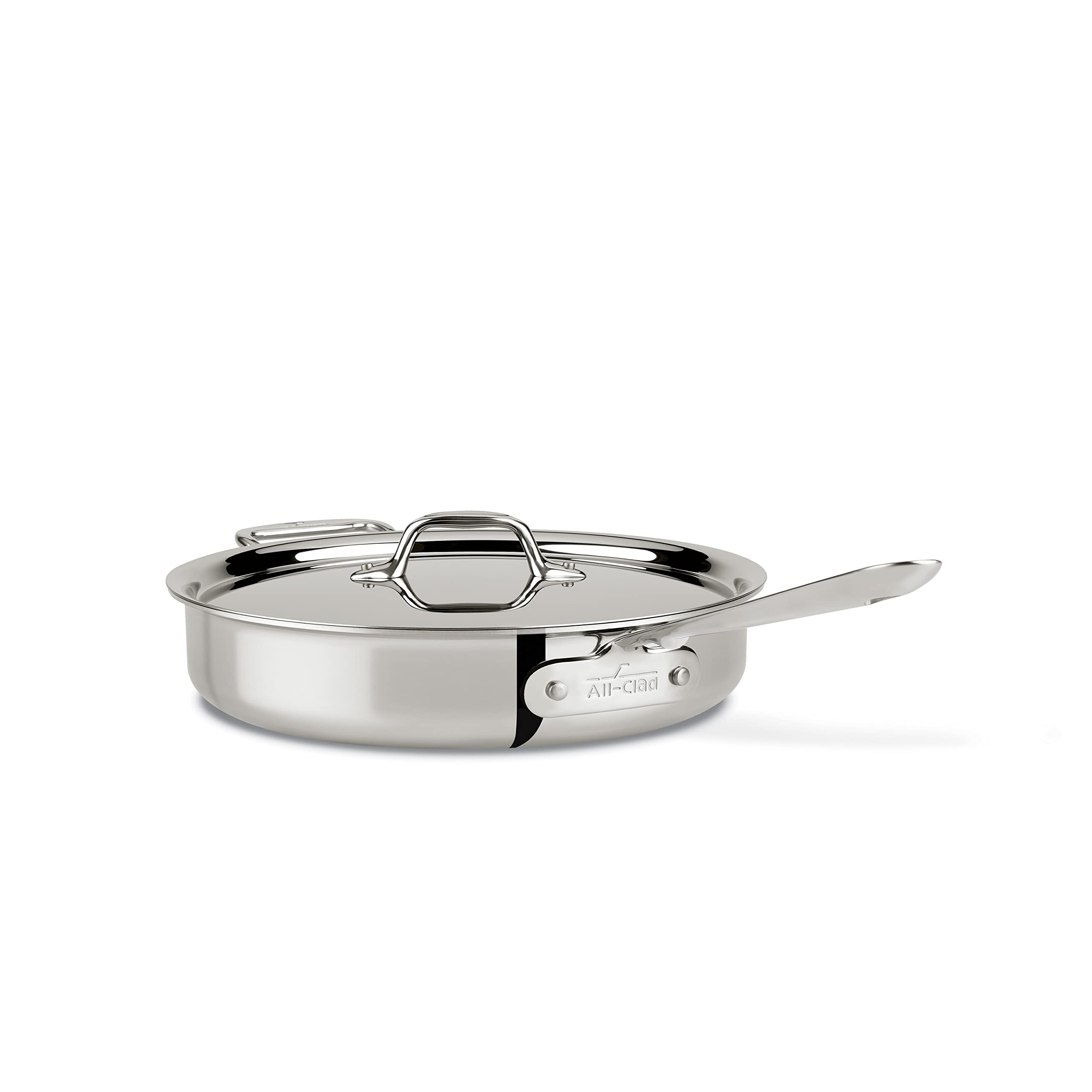 All-Clad D3 3-Ply Stainless Steel Sauté Pan with Lid 3 Quart Induction Oven Broil Safe 600F Pots and Pans, Cookware