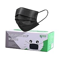 WesGen 50Pcs Kids Disposable 3 Ply Breathable & Comfortable Face Mouth Filter Tools for Children,Vacuum Packing (Black)