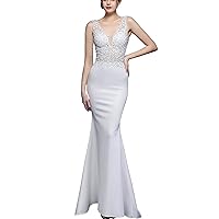 Azuki Women’s Ball Gowns， Tank Sleeves with Delicate Embroidery Formal Maxi Dress