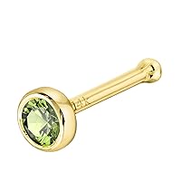 Jewelry Avalanche Solid 14K Gold Ball-end Stud Bezel Set Peridot 22G Nose Bone Nose Stud - 14K White Gold / 14K Yellow Gold August Birthstone Nose Ring Stud