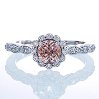 1.5 Carat Round Cut Morganite and Diamond Flower Vintage Designer Engagement Ring on 10k White Gold