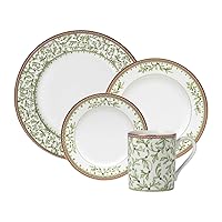 Holiday Traditions Dinnerware Set with Mugs (16 Piece), Green, White