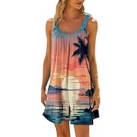 Summer Dress for Women 2024 Casual Fashion Round Neck Sleeveless Dress Printed Hawaii Beach Mini Dress