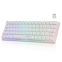 HUO JI 60% Wireless Mechanical Keyboard, Bluetooth/2.4Ghz/Wired 3-Mode, RGB LED Backlit, Red Switch, 63 Keys Compact Gaming Keyboard for PC,Tablet, White