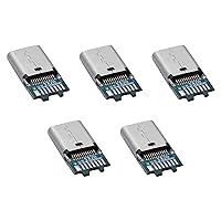 5 Pack USB 3.1 Type-C DIY Plug Connector, 14-PIN Solder Type Charging Data Transfer for Smart Phones, Blue-Tooth Headsets Etc