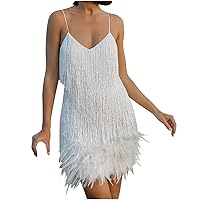 Women's 1920s Flapper Dresses Evening Party Sexy Glitter Sequin Fringe Dress Tassel Feather Trim Cami Mini Dresses