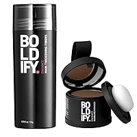 Hair Fiber (Light Brown) + Hairline Powder (Light Brown): Boldify Build & Conceal Bundle - Undetectable Hair Thickener for Fine Hair, Instant Stain-Proof Root Touchup Powder, For Men & Women