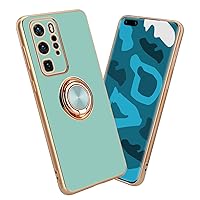 Case Compatible with Huawei P40 PRO in Glossy Turquoise - Gold with Ring - Protective Cover Made of Flexible TPU Silicone, with Camera Protection and Magnetic car Holder