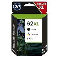62XL Ink Cartridge Black and Color Combo Pack High Yield Replacement for HP Ink 62 XL for HP Envy 7640 7645 5660 5642 5540 OfficeJet 8045 8040 5746 5745 5740 5740 258 250 200(1 Black, 1 Tri-Color)